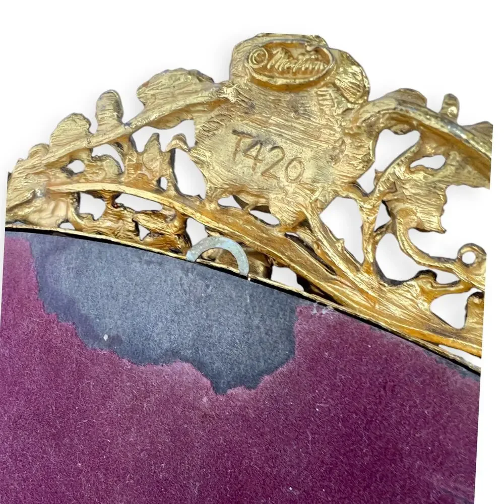 Vintage Ornate Gold Mirror Vanity Tray or Wall Hanging Gilded Signed Numbered